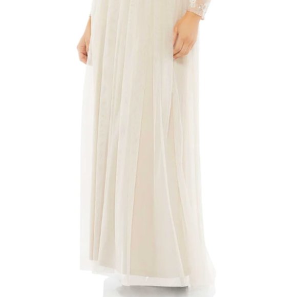 MAC DUGGAL 9132 EMBELLISHED ILLUSIONS HIGH NECK LONG SLEEVE VANILLA GOWN sz 8 - Picture 4 of 5